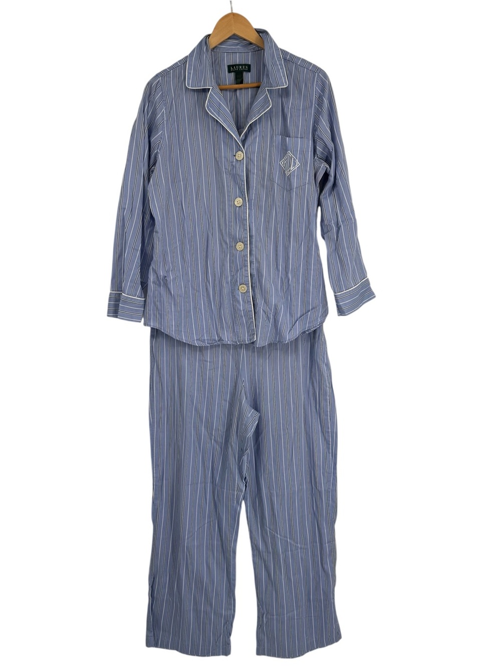 Lauren Ralph Lauren Pajama Set Women’s Size L Blue White Long Sleeve Striped